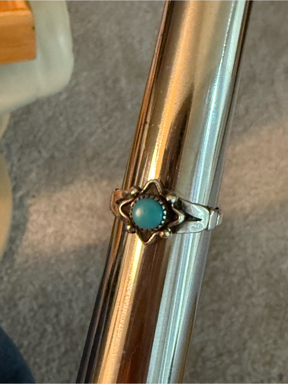 Vintage Native American Sterling Silver 925 Turquoise Pinky Ring Size 5.75